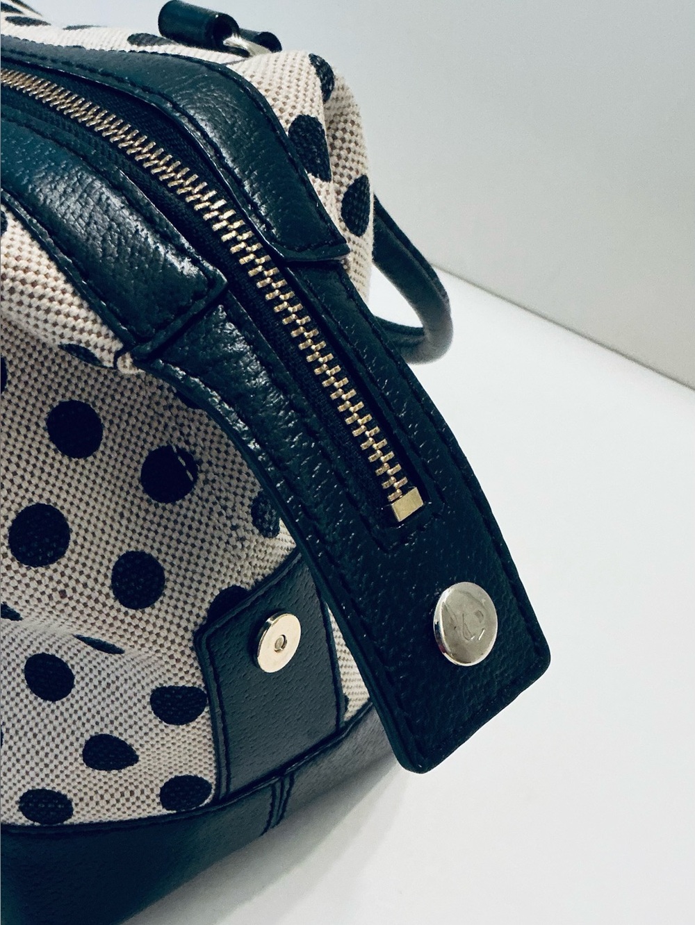 KATE SPADE, Justina Ashlyn Belltown Polka Dot Canvas and Leather Satchel Handbag - Picture 7 of 16